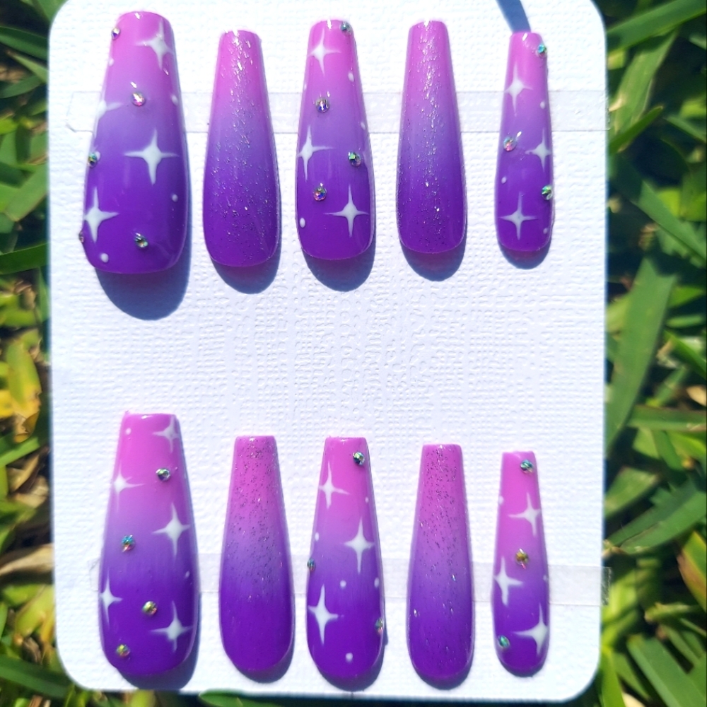 Purple Pink Starry Night Press on Nails